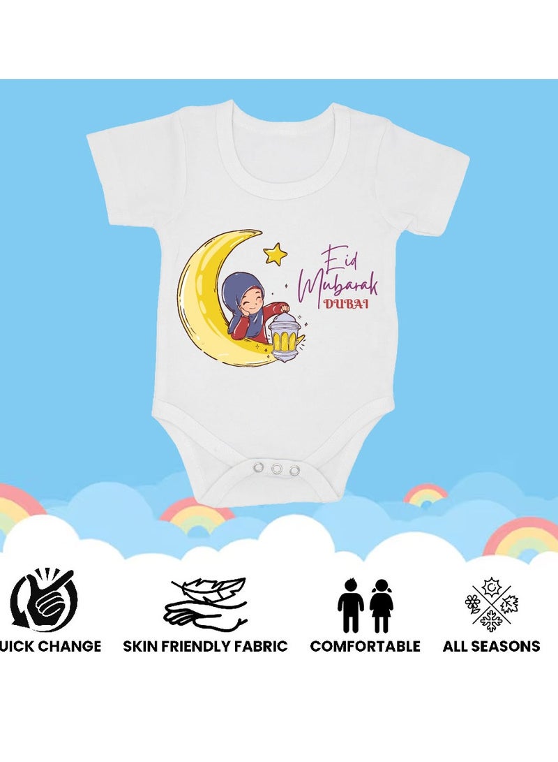 PRINTSHOP4ME My First Eid Dubai Printed Outfit - Romper for Newborn Babies - Short Sleeve Cotton Baby Romper for Baby Girls - Celebrate Baby's First Eid in Style - Gift for New Parents  - Image 5
