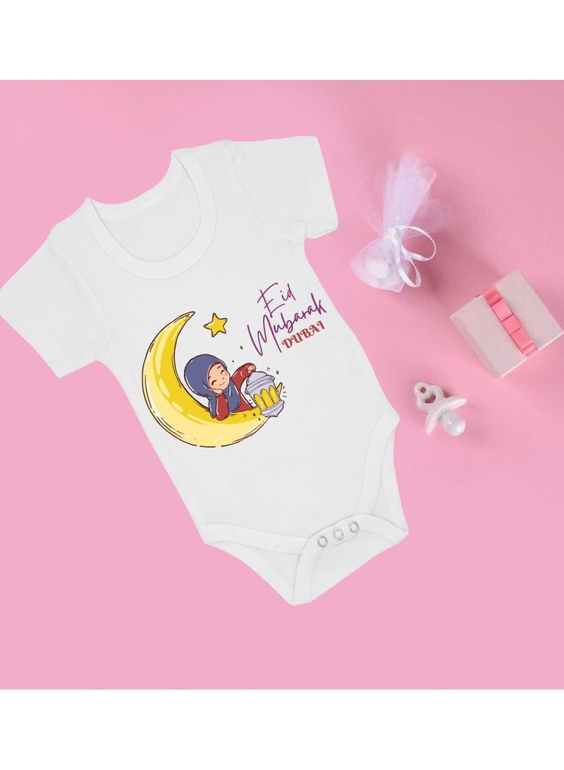 PRINTSHOP4ME My First Eid Dubai Printed Outfit - Romper for Newborn Babies - Short Sleeve Cotton Baby Romper for Baby Girls - Celebrate Baby's First Eid in Style - Gift for New Parents  - Image 3