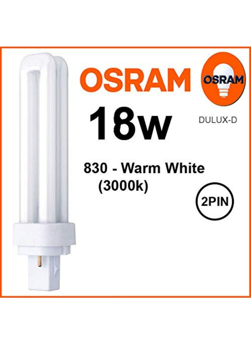 Osram - Osram Home Decorative High Qualtiy and Durable, 4 Pin Double Twin Tube CFL Bulb, 18 Watt Energy Saving Bulb, Warm White - (Pack of 5) - Image 1