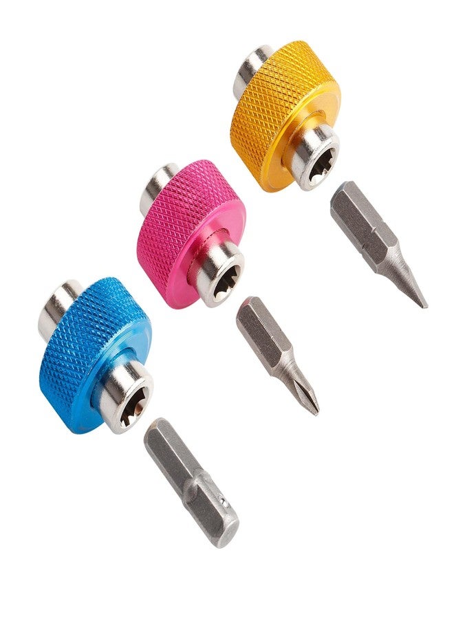 ياكاموز مجموعة مفكات براغي قصيرة من ياكاموز، 3 قطع، مقاس 1/4 بوصة - مفك براغي صغير 2 في 1 مع رأس فيليبس مشقوق ومحول محرك مربع، مفك براغي متعدد الوظائف بمقبض إصبع، مفك صواميل للمساحات الضيقة (وردي/أزرق/أصفر) - Image 1