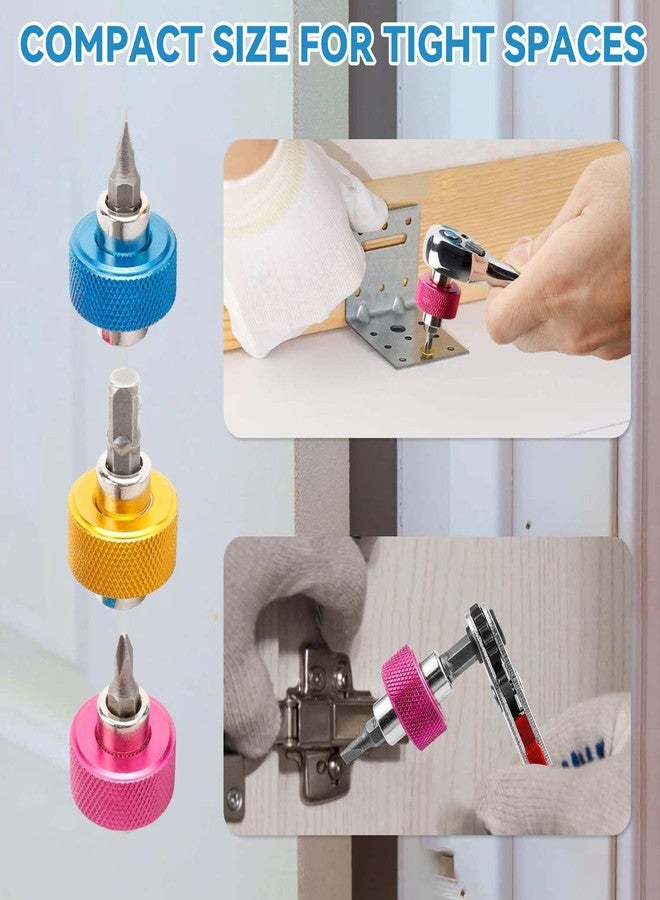 ياكاموز مجموعة مفكات براغي قصيرة من ياكاموز، 3 قطع، مقاس 1/4 بوصة - مفك براغي صغير 2 في 1 مع رأس فيليبس مشقوق ومحول محرك مربع، مفك براغي متعدد الوظائف بمقبض إصبع، مفك صواميل للمساحات الضيقة (وردي/أزرق/أصفر) - Image 3