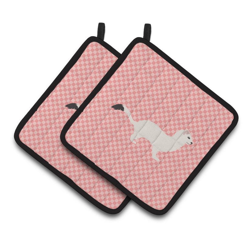 Caroline's Treasures ""Caroline's Treasures Stoat Short-tailed Weasel Pink Check Decorated Pot Holder  7.5"""" x 7.5"""""" 