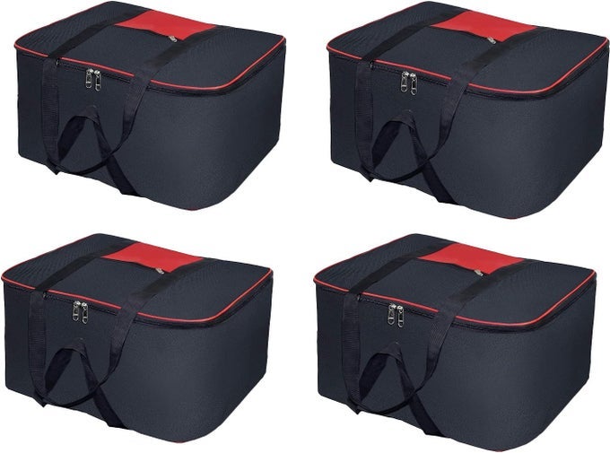 4 PACK MOISTURE PROOF NYLON LARGE SIZE UNDERBED STORAGE BAG FOR CLOTHES 54 X 46 X 28 CM BLACK RECTANGULAR PACK OF 4
