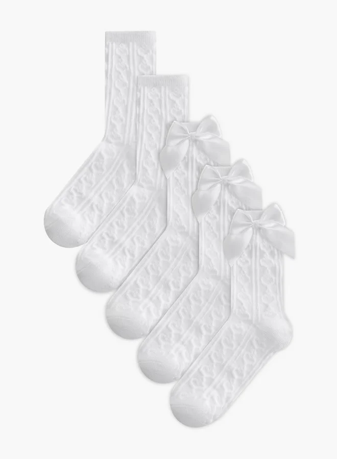 جونيورز Textured Ankle Length Socks with Bow Detail - Set of 5