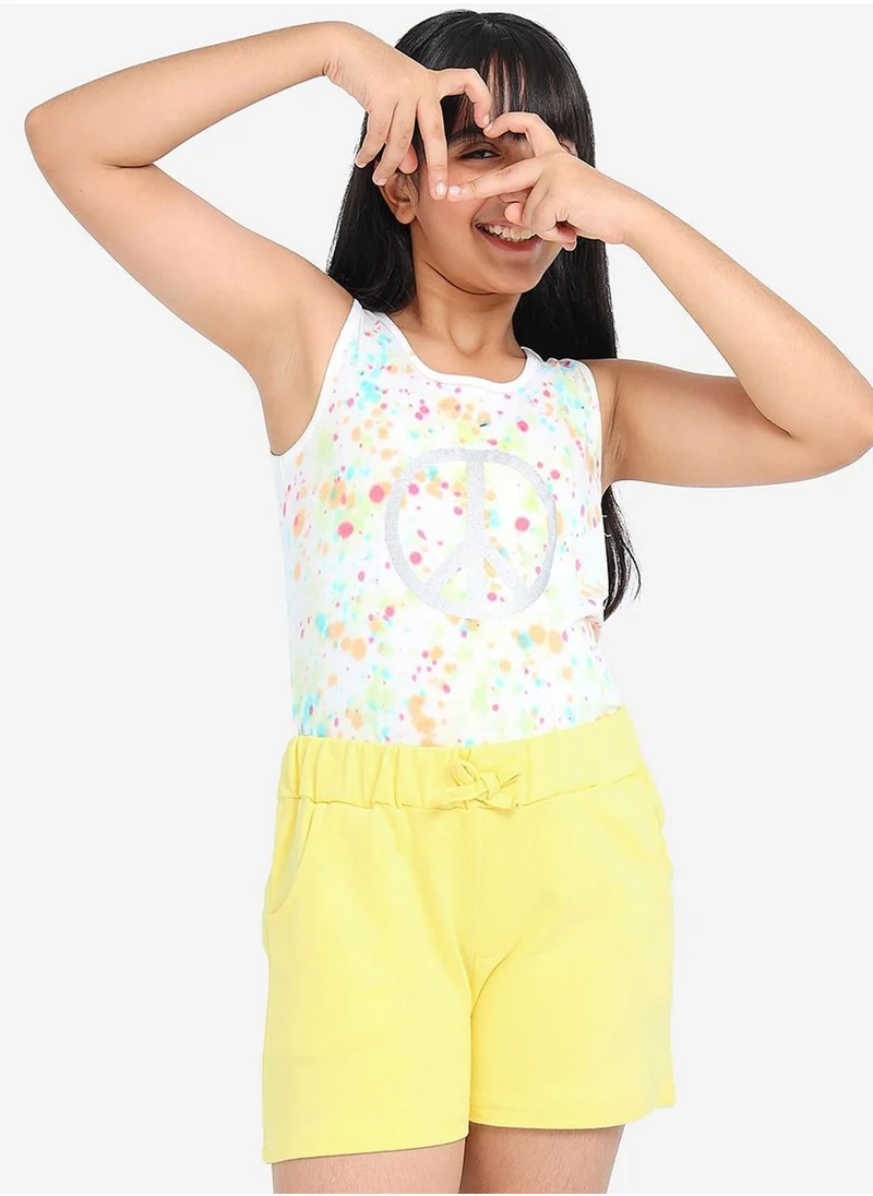 Bonkids Regular Fit Printed Yellow Cotton Shorts For Girls Pull On 100 % Cotton