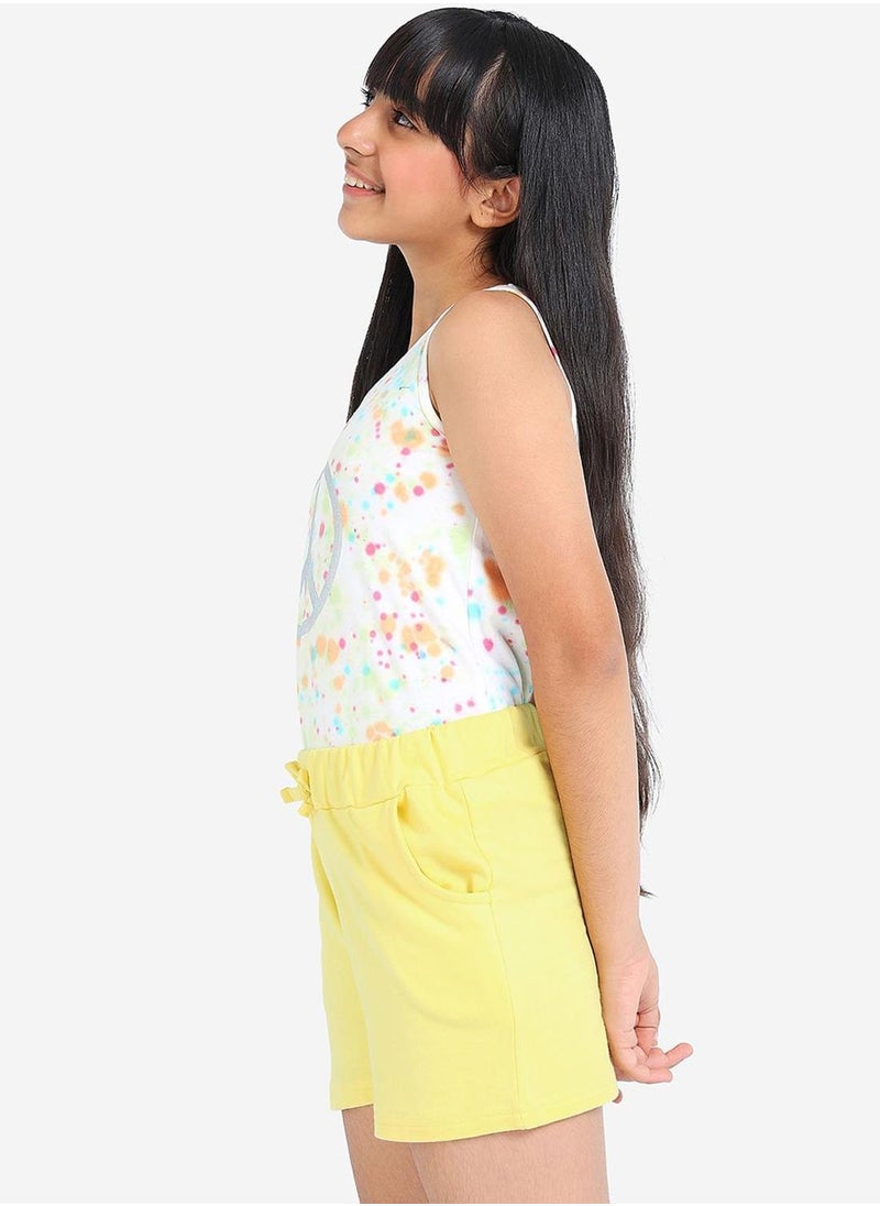 Bonkids Regular Fit Printed Yellow Cotton Shorts For Girls Pull On 100 % Cotton  - Image 2