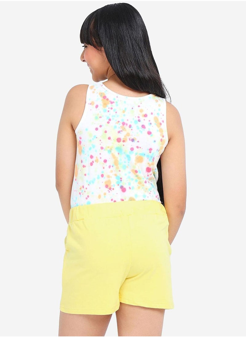 Bonkids Regular Fit Printed Yellow Cotton Shorts For Girls Pull On 100 % Cotton  - Image 3