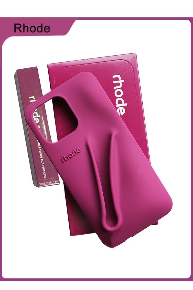 rhode 1 Piece Dragon Fruit Color Silicone Phone Case with Stick On 💄 Holder, Shockproof Creative Design for iPhone 16 Pro Max - Image 1