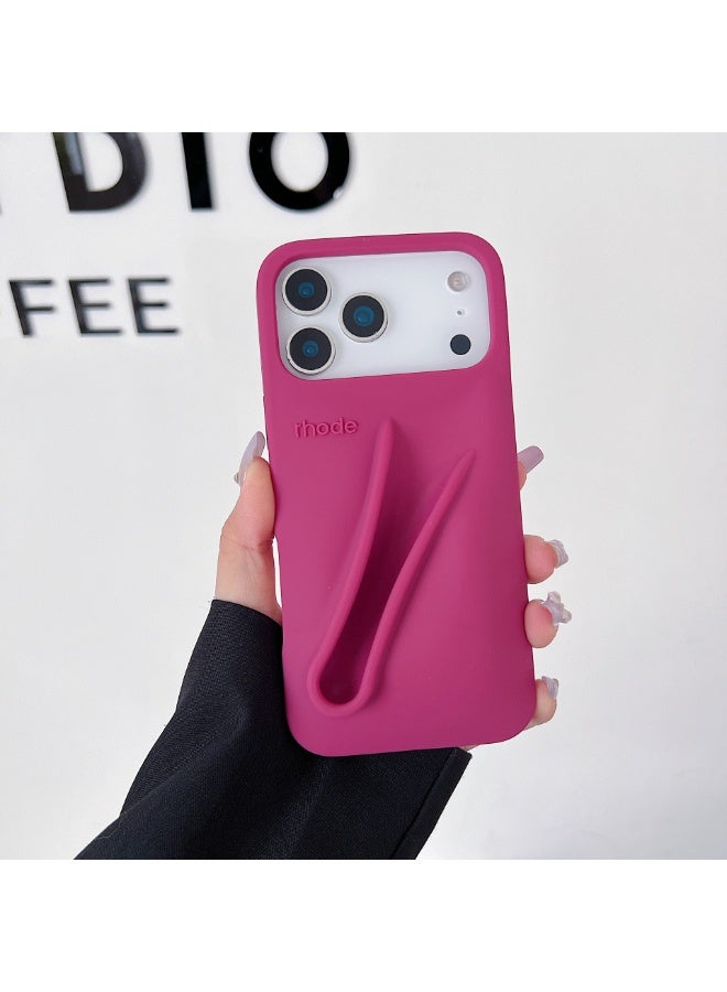 rhode 1 Piece Dragon Fruit Color Silicone Phone Case with Stick On 💄 Holder, Shockproof Creative Design for iPhone 16 Pro Max - Image 2