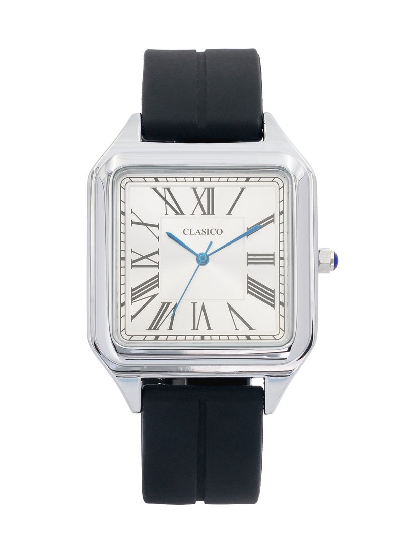 Clasico ساعة روبيكس كواتز مينيمال – أسود وفضي | قرص مربع | تصميم بسيط مع حزام سيليكون فاخر وقفل مغناطيسي – حركة كواتز من الطراز النخبوي Y121 – تصميم مقاوم للماء - Image 1