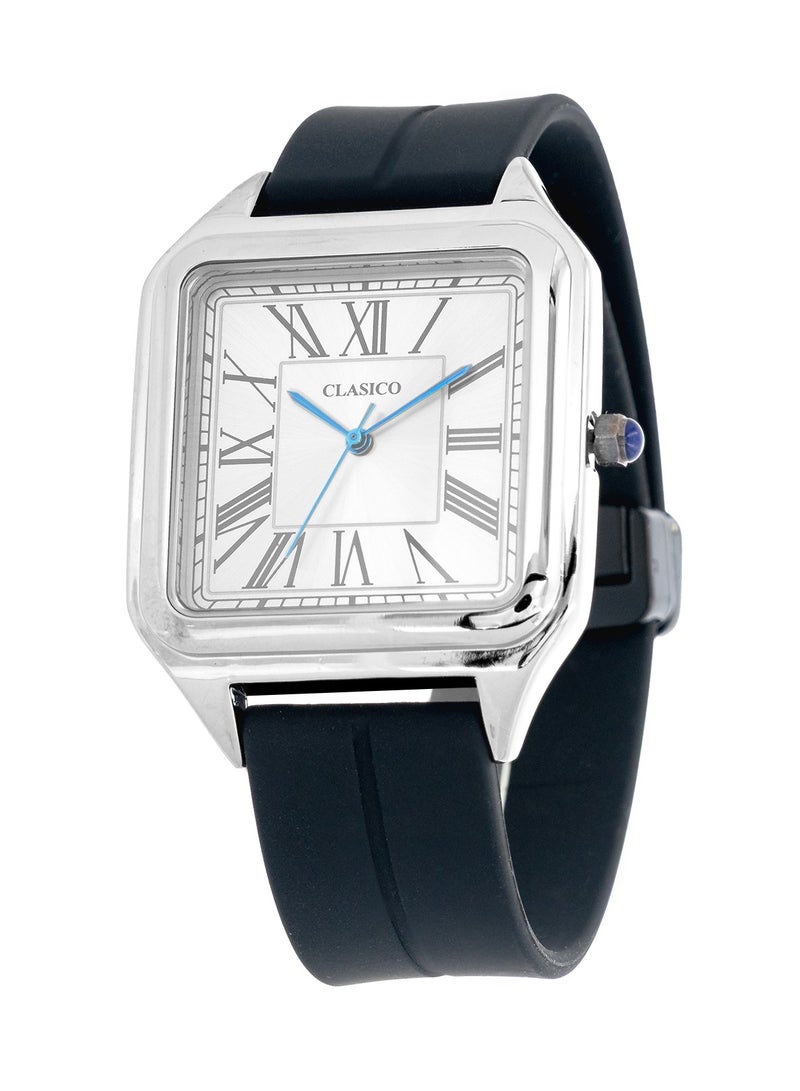 Clasico ساعة روبيكس كواتز مينيمال – أسود وفضي | قرص مربع | تصميم بسيط مع حزام سيليكون فاخر وقفل مغناطيسي – حركة كواتز من الطراز النخبوي Y121 – تصميم مقاوم للماء - Image 2