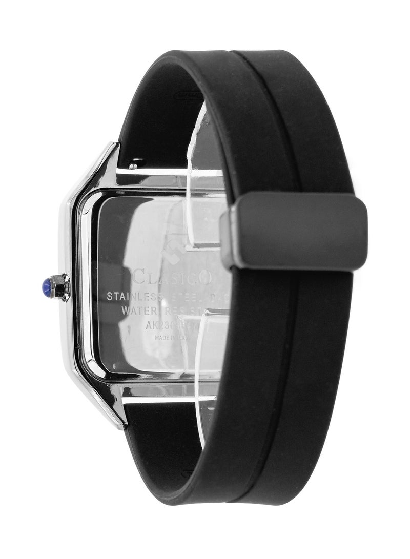 Clasico ساعة روبيكس كواتز مينيمال – أسود وفضي | قرص مربع | تصميم بسيط مع حزام سيليكون فاخر وقفل مغناطيسي – حركة كواتز من الطراز النخبوي Y121 – تصميم مقاوم للماء - Image 4