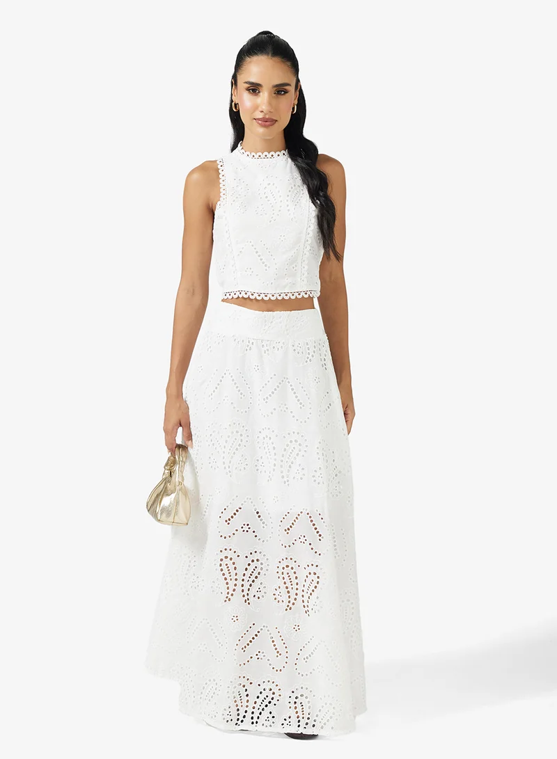 Ginger Lace Openwork Blouse & Maxi Skirt Coord Set