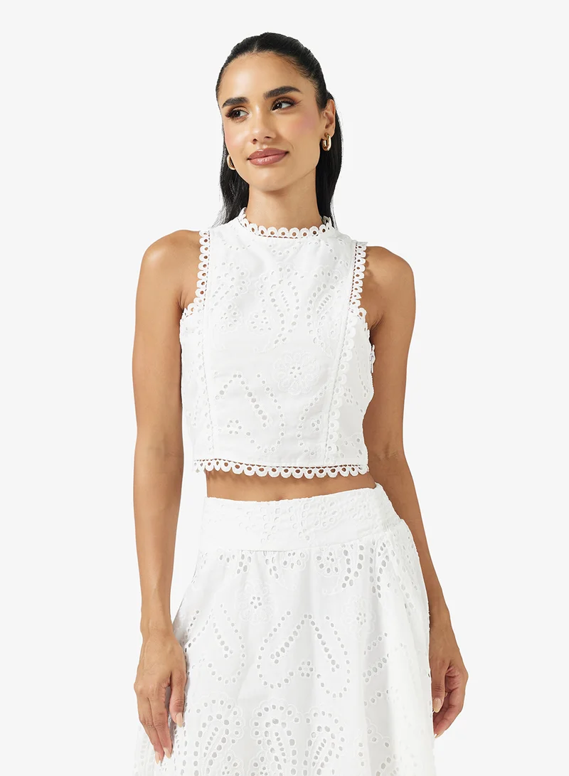 Ginger Lace Openwork Blouse & Maxi Skirt Coord Set