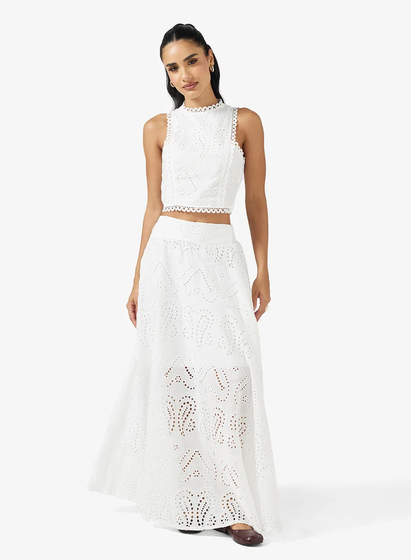 Ginger Lace Openwork Blouse & Maxi Skirt Coord Set