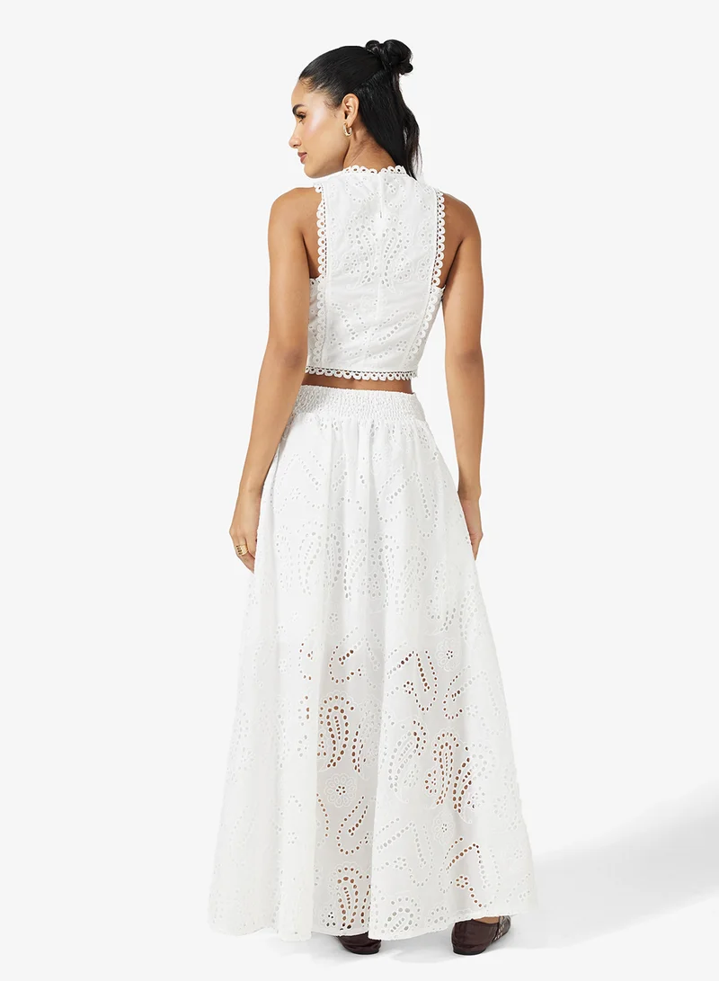 Ginger Lace Openwork Blouse & Maxi Skirt Coord Set