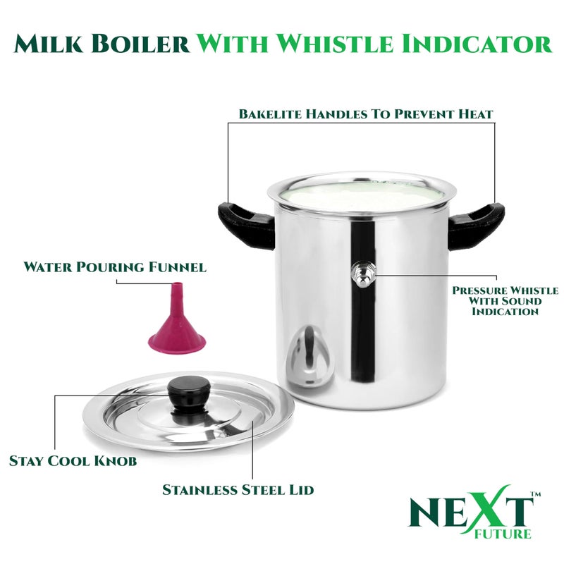 Next Future Next Future 5-Star 0.7 Litre Stainless Steel Milk Boiler | Steel Milk Pot with Lid | Milk Cooker with Handle, Knob, Whistle | Milk Pan, Induction Compatible (0.7 Litre)  - Image 3