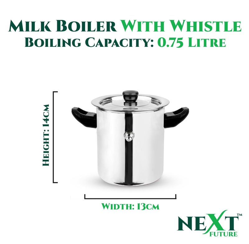 Next Future Next Future 5-Star 0.7 Litre Stainless Steel Milk Boiler | Steel Milk Pot with Lid | Milk Cooker with Handle, Knob, Whistle | Milk Pan, Induction Compatible (0.7 Litre)  - Image 2
