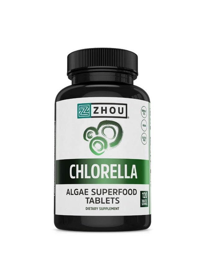 جو أقراص الكلوريلا من Zhou Nutrition، غذاء خارق من الطحالب، الكلوريلا المكسورة الخلية، مكمل نباتي، خالٍ من الجلوتين، 120 قرصًا  - Image 1