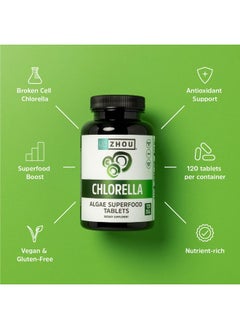 Zhou Zhou Nutrition Chlorella Tablets, Algae Superfood, Chlorella Broken Cell, Vegan Supplement, Gluten-Free, 120 Tablets  - Image 4