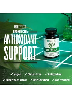 Zhou Zhou Nutrition Chlorella Tablets, Algae Superfood, Chlorella Broken Cell, Vegan Supplement, Gluten-Free, 120 Tablets  - Image 3