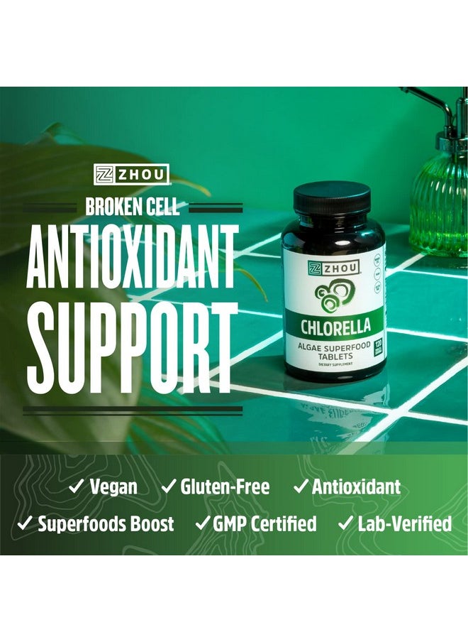 جو أقراص الكلوريلا من Zhou Nutrition، غذاء خارق من الطحالب، الكلوريلا المكسورة الخلية، مكمل نباتي، خالٍ من الجلوتين، 120 قرصًا  - Image 3