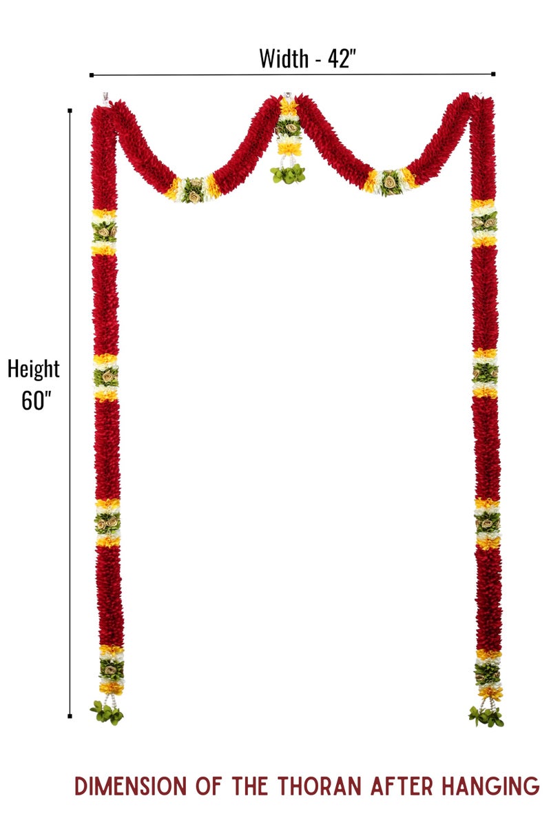 Daedal crafters Mini Thoma Toran for Main Door Entrance, Reusable Thoran for Pooja Mandir & Living Room Décor, Bandarwal for Festival Decoration, Flower Hanging for Home & Office Décor (42x60 inch) - Image 4