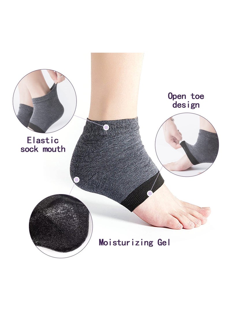 Moisturizing Gel Socks, Soft Heel Repair Cracked Heels Treatment, Dry Foot Skin Open Toe Silicone Sock for Spa, Day Night Care ang Women (10 Pair/Dark Grey) - Image 3