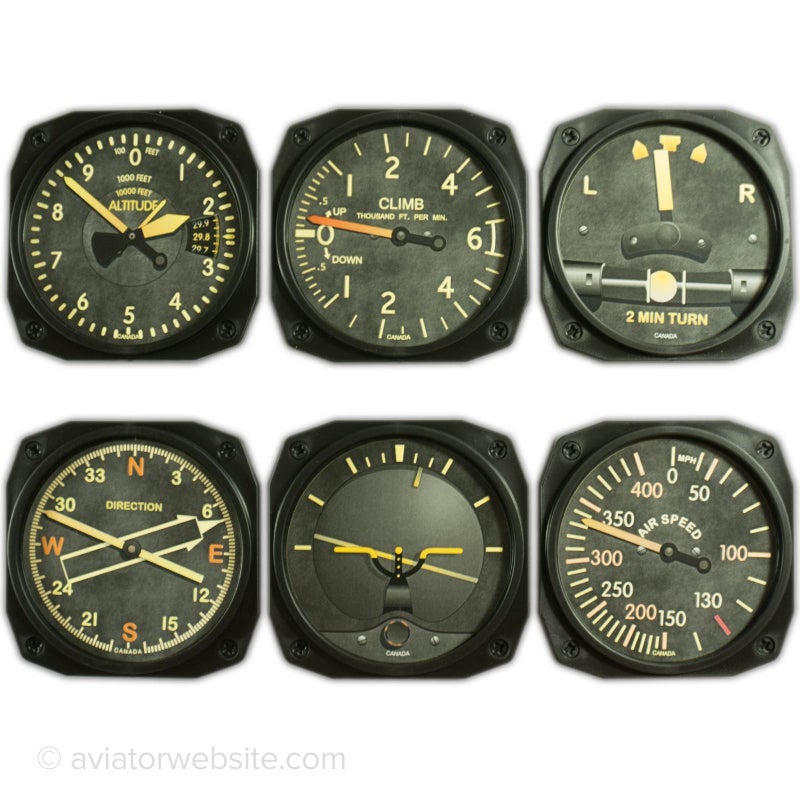 Trintec Vintage Aircraft Instrument Coaster Set  Set of 6