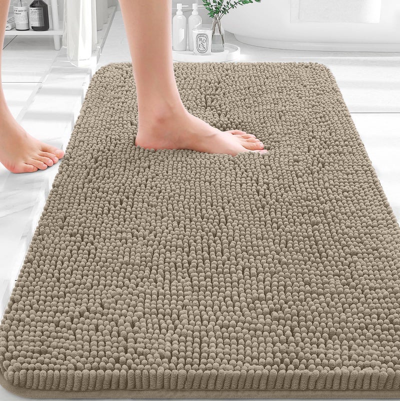 OLANLY Bathroom Rugs 30x20, Extra Soft Absorbent Chenille Bath Rugs, Rubber Backing Quick Dry, Machine Washable Bath Mats for Bathroom Floor, Tub and Shower, Home Decor Accessories, Warm Taupe - Image 1