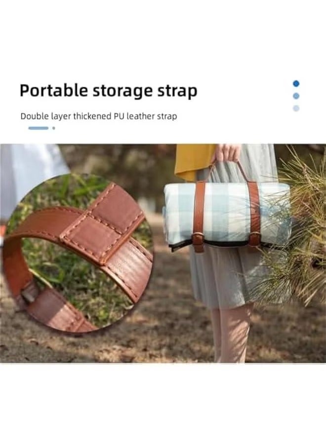 حصيرة نزهة كبيرة قابلة للطي ومقاومة للماء بتصميم جلد طبيعي - بطانية شاطئ سميكة ومقاومة للماء، محمولة للاستخدام في التخييم العائلي، وحديقة النزهة - 200x200 سم - Image 4