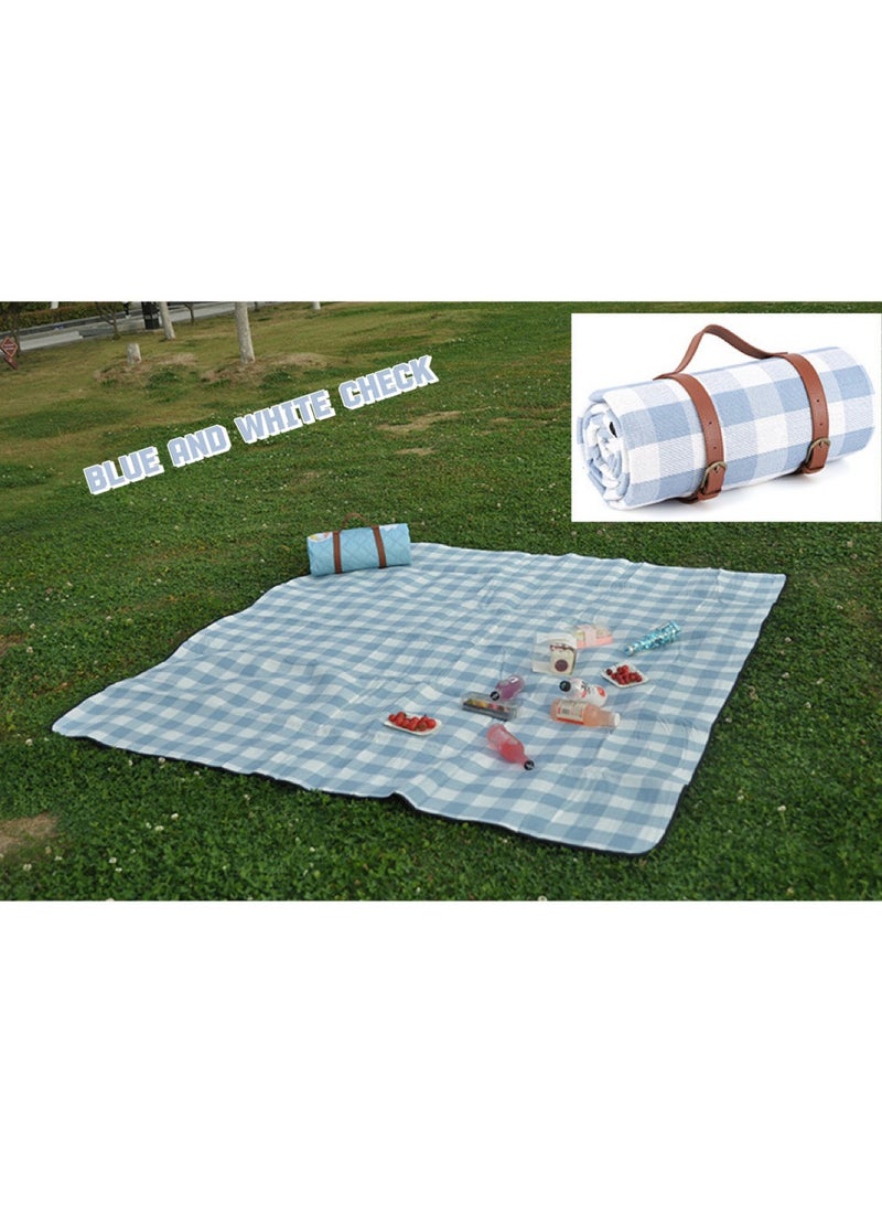 حصيرة نزهة كبيرة قابلة للطي ومقاومة للماء بتصميم جلد طبيعي - بطانية شاطئ سميكة ومقاومة للماء، محمولة للاستخدام في التخييم العائلي، وحديقة النزهة - 200x200 سم - Image 2