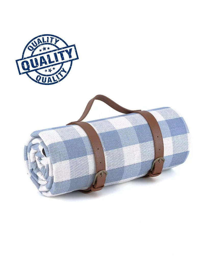 حصيرة نزهة كبيرة قابلة للطي ومقاومة للماء بتصميم جلد طبيعي - بطانية شاطئ سميكة ومقاومة للماء، محمولة للاستخدام في التخييم العائلي، وحديقة النزهة - 200x200 سم - Image 1