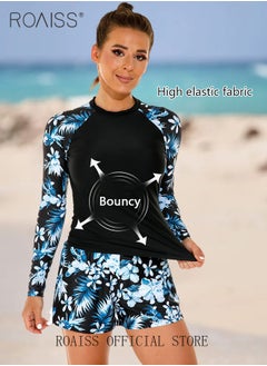 roaiss Women One Piece Swimsuit with Boxer Shorts Fashionable Print Design One Piece Beach Suit Women Long Sleeved Sun Protection Surfing Wetsuit  - Image 5