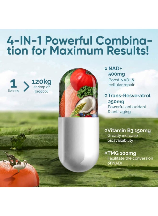 1000mg NAD+ & Resveratrol – for Cellular Energy, Immune Support & Healthy Aging – 120 Capsules - Image 3