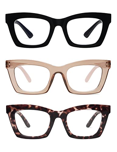 AMOMOMA 3 Pack Trendy Oversized Blue Light Stylish Readers for Women,Retro Square Cute Sturdy Computer Womens Reading Glasses AM6042 Black+Brown+Purple Tortoise 1.5 - Image 1