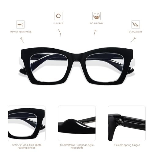 AMOMOMA 3 Pack Trendy Oversized Blue Light Stylish Readers for Women,Retro Square Cute Sturdy Computer Womens Reading Glasses AM6042 Black+Brown+Purple Tortoise 1.5 - Image 4
