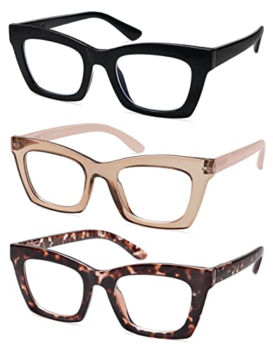 AMOMOMA 3 Pack Trendy Oversized Blue Light Stylish Readers for Women,Retro Square Cute Sturdy Computer Womens Reading Glasses AM6042 Black+Brown+Purple Tortoise 1.5 - Image 2