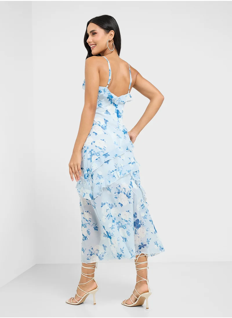 جينجر Strappy Floral Frill Detail Dress