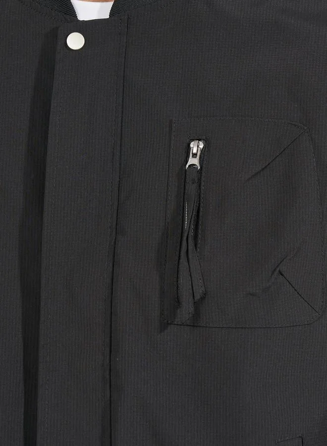 Styli Pocket Zip Detail Lined Solid Bomber Jacket