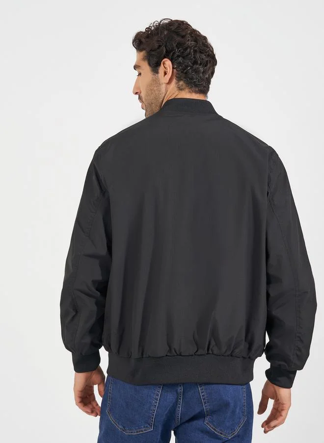 Styli Pocket Zip Detail Lined Solid Bomber Jacket