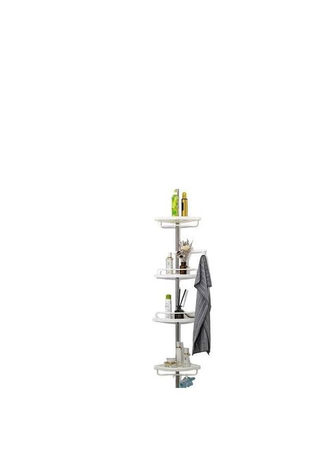 4-storey bathroom corner with a towel holder, stainless steel legs and durable plastic shelves... The column can be extended to different lengths and can be installed between the floor or bathtub and the ceiling, depending on the required installation height.