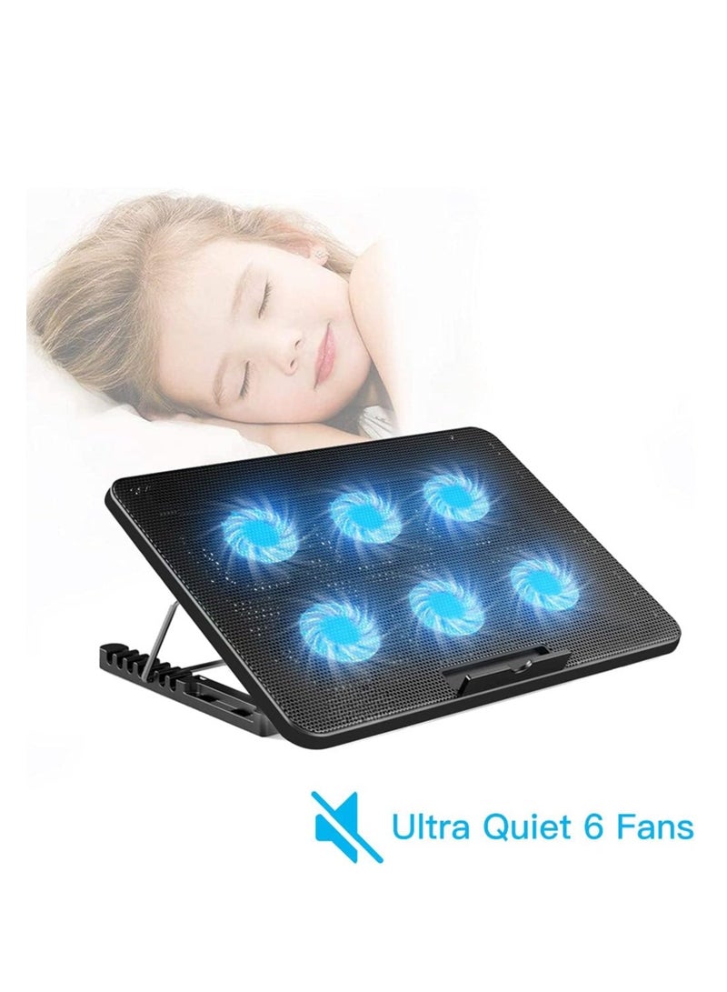 Laptop Cooling Pad,Laptop Cooler Stand with 6 Quiet Cooling Fans and 6 Height Adjustable Dual USB Powered Gaming Laptop Cooling Stand for 12-17 Inch Laptop Computer