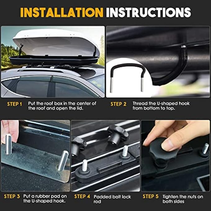 UNIVERSAL ROOF BOX U-BOLT CLAMPS, CARGO CARRIER RACK BRACKET KIT, VAN MOUNTING FITTING 85MM INTERNAL WIDTH ADJUSTABLE U BOLT QUICK RELEASE LATCH FOR HARDWARE W/8 LOCK NUTS (4PCS) - Image 4