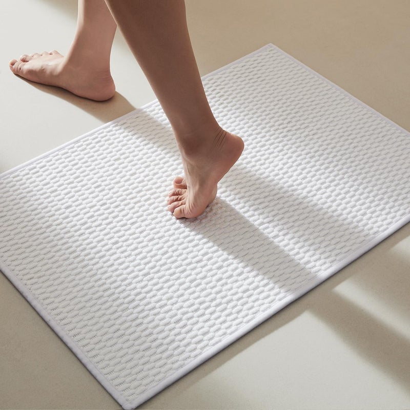 TYUU Bathroom Rugs Non Slip Washable, Super Absorbent Thin Bath Mat Quick Dry Low Pile Bathroom Rug, White 24"x36" - Image 1