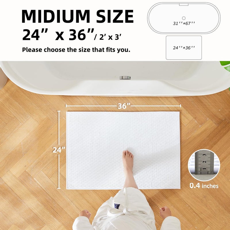 TYUU Bathroom Rugs Non Slip Washable, Super Absorbent Thin Bath Mat Quick Dry Low Pile Bathroom Rug, White 24"x36" - Image 2