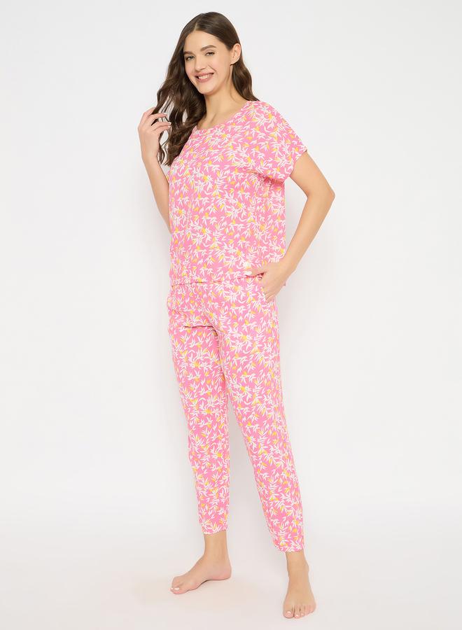 Clovia Printed Round Neck Top and Pyjama Set - Image 3