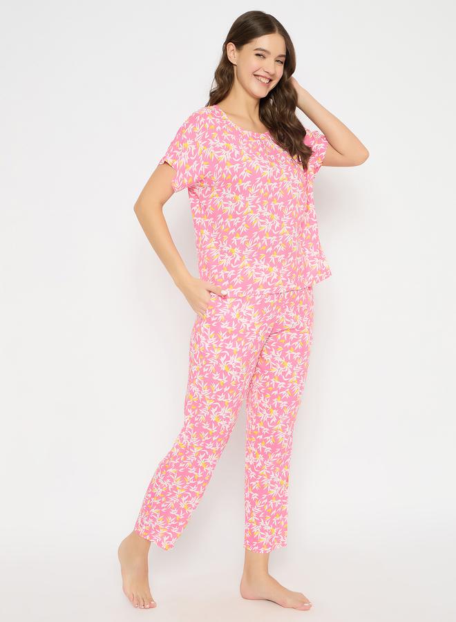 Clovia Printed Round Neck Top and Pyjama Set - Image 4