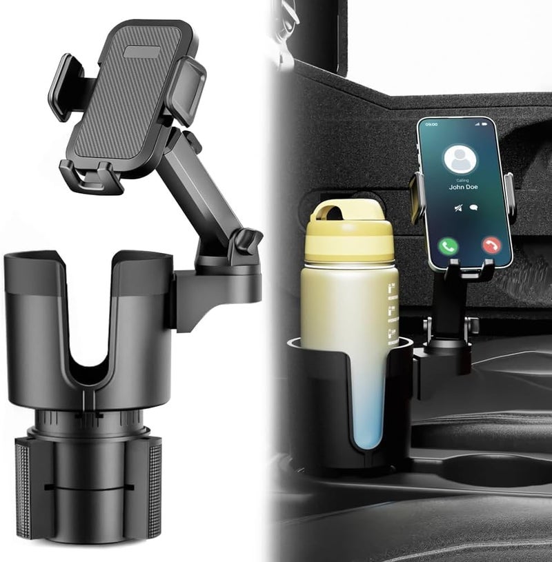 7JI 2 in 1 Phone Holder Cup Holder for Car with 360°Rotation & Long Arm Cup Holder Cell Phone Holder for Car Compatible with 4-7 inches Smartphones, Adjustable Height - Image 1