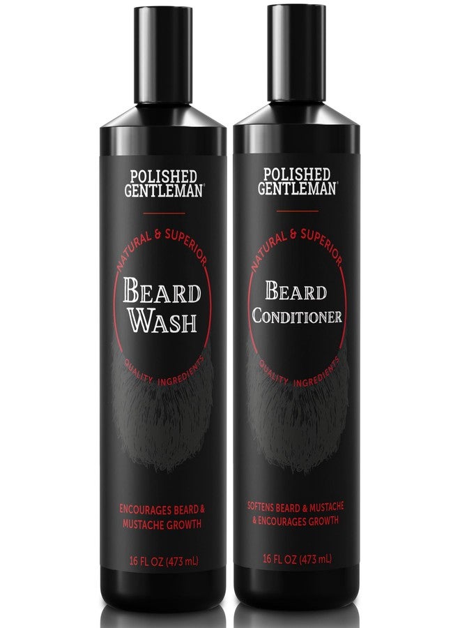 Polished Gentleman Beard Wash and Conditioner Set - Softens and Strengthens - Beard Shampoo with Growth Oil - Moisturizer & Beard Thickener - Tea Tree Unscented - Paraben-Free & Sulfate-Free (16oz) - Image 1